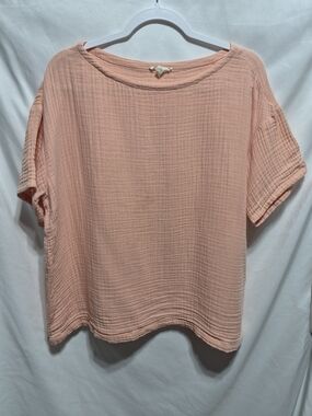 Eileen Fisher Organic Cotton Gauze Boxy Top Medium Peach Pink Oversized